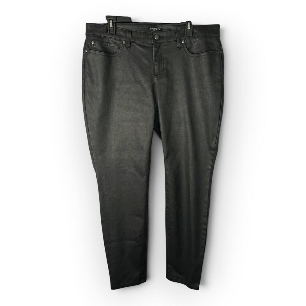 Eileen Fisher 16P Waxed Skinny Jeans Black Faux Leather Denim Moto Stretch
